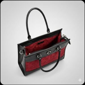 Brighton Animal Carrier Tote Black Red Croc Embossed